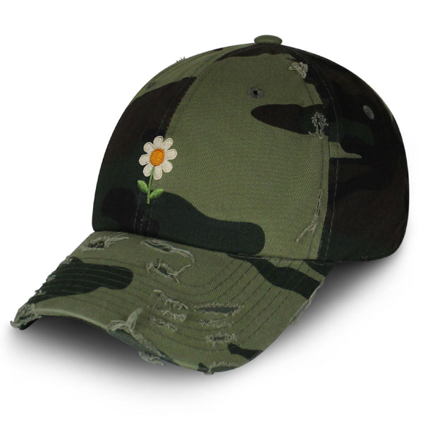 Chamomile Flower Vintage Dad Hat Frayed Embroidered Cap Floral