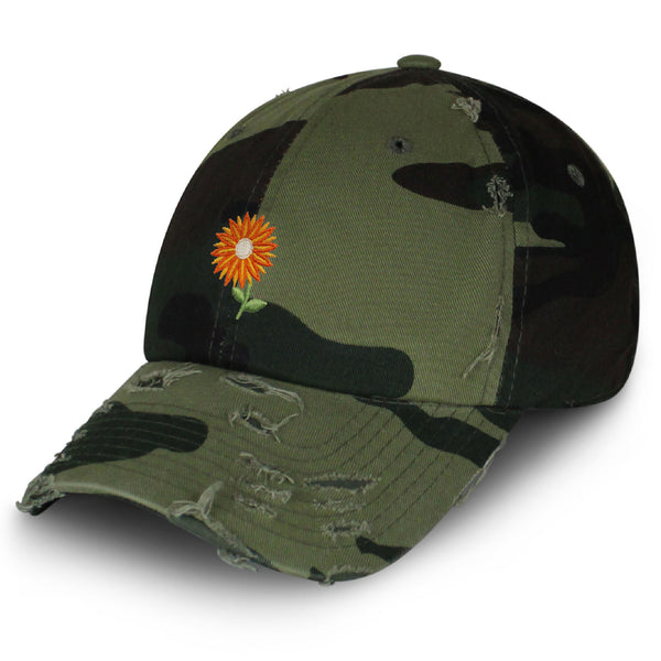 Orange Flower Vintage Dad Hat Frayed Embroidered Cap Floral