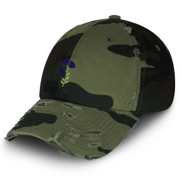 Purple flower Vintage Dad Hat Frayed Embroidered Cap Purple Floral