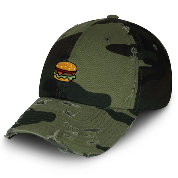 Hamburger Vintage Dad Hat Frayed Embroidered Cap Fast Food