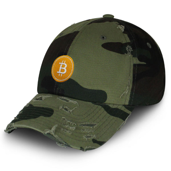 Bitcoin Vintage Dad Hat Frayed Embroidered Cap Cryptocurrency Investing