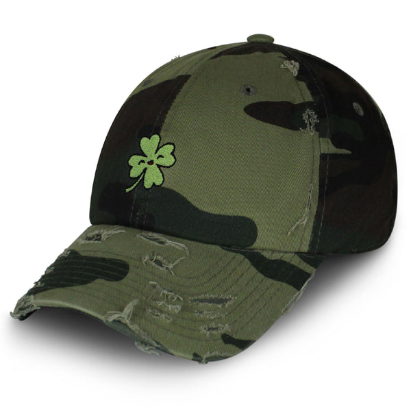 Clover Vintage Dad Hat Frayed Embroidered Cap Lucky Flower