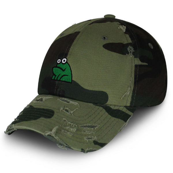 Frog Vintage Dad Hat Frayed Embroidered Cap Funny