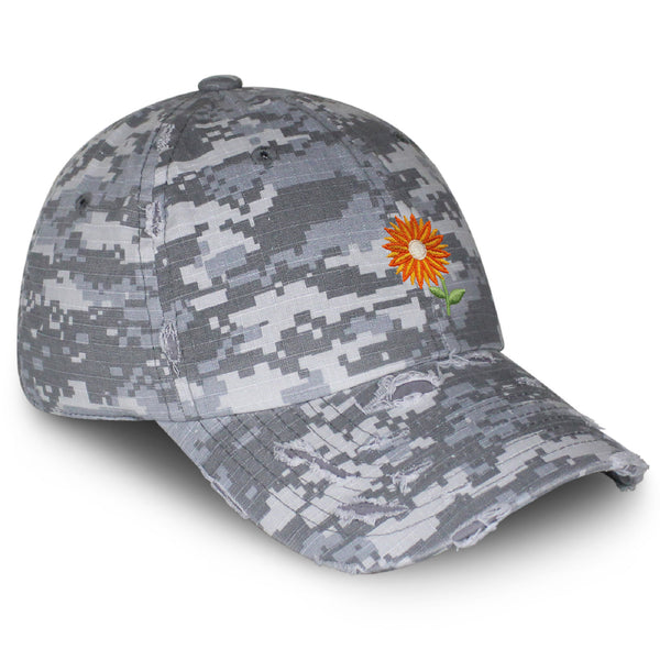 Orange Flower Vintage Dad Hat Frayed Embroidered Cap Floral