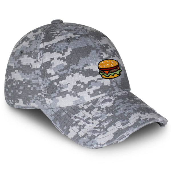 Hamburger Vintage Dad Hat Frayed Embroidered Cap Fast Food