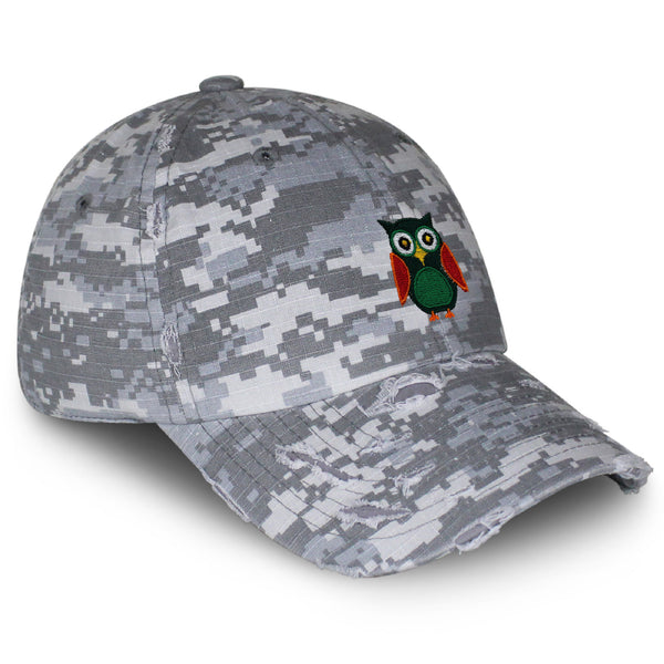 Owl Vintage Dad Hat Frayed Embroidered Cap Bird Green