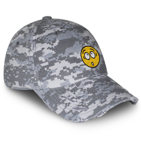 Surprised Face Emoji Vintage Dad Hat Frayed Embroidered Cap Silly