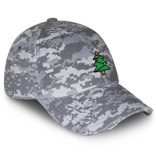 Christmas Tree Star Vintage Dad Hat Frayed Embroidered Cap Holiday