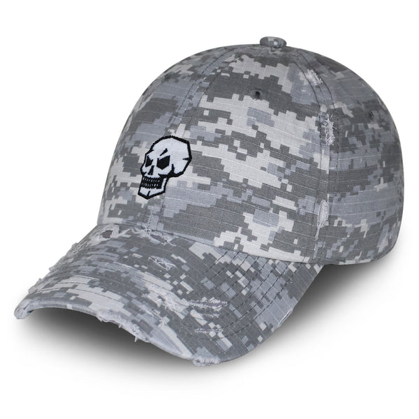 Skull Side View Vintage Dad Hat Frayed Embroidered Cap Grunge