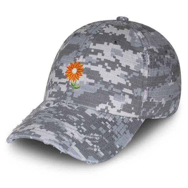 Orange Flower Vintage Dad Hat Frayed Embroidered Cap Floral