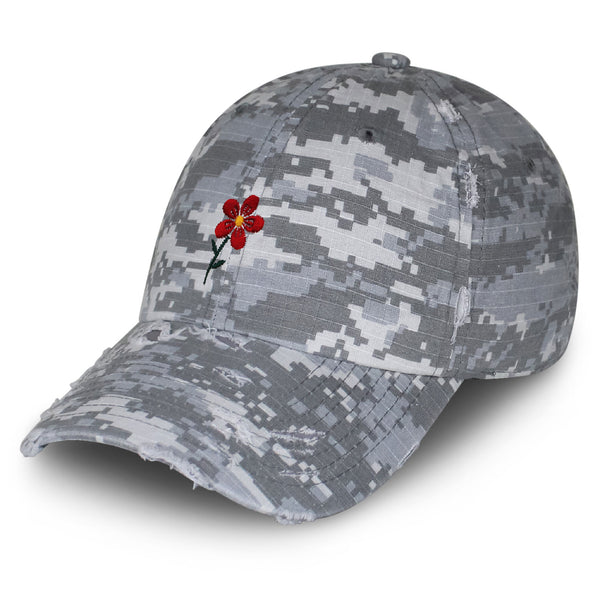 Red Flower Vintage Dad Hat Frayed Embroidered Cap Floral