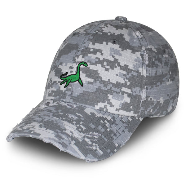 Elasmosaurus Dinosaur Vintage Dad Hat Frayed Embroidered Cap Green