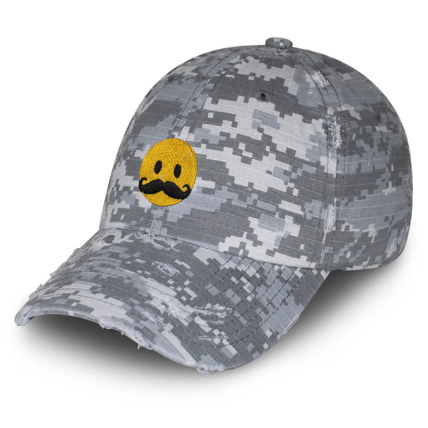 Mustache Emoji Vintage Dad Hat Frayed Embroidered Cap Funny