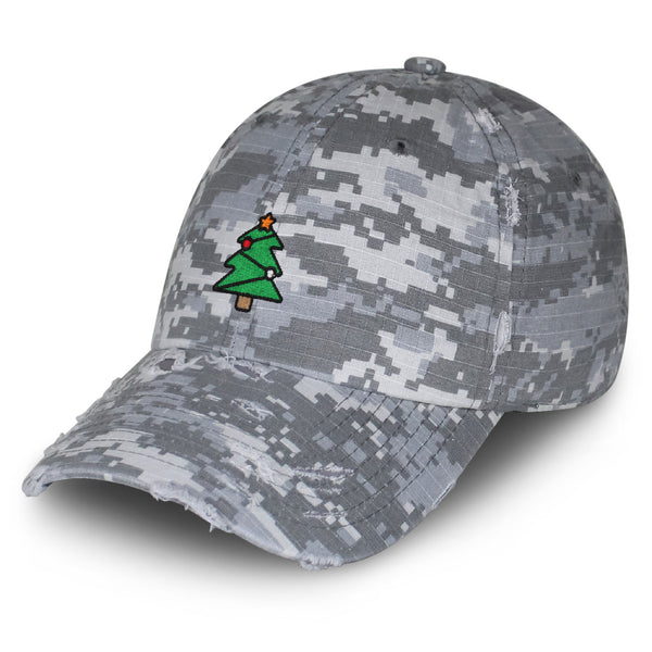 Christmas Tree Star Vintage Dad Hat Frayed Embroidered Cap Holiday