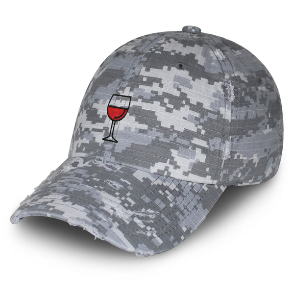 Red Wine in Glass Vintage Dad Hat Frayed Embroidered Cap Romantic Night