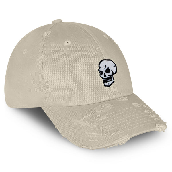 Skull Side View Vintage Dad Hat Frayed Embroidered Cap Grunge