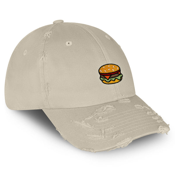 Hamburger Vintage Dad Hat Frayed Embroidered Cap Fast Food