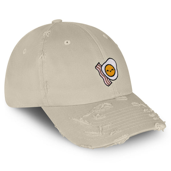 Egg and Bacon Vintage Dad Hat Frayed Embroidered Cap Breakfast