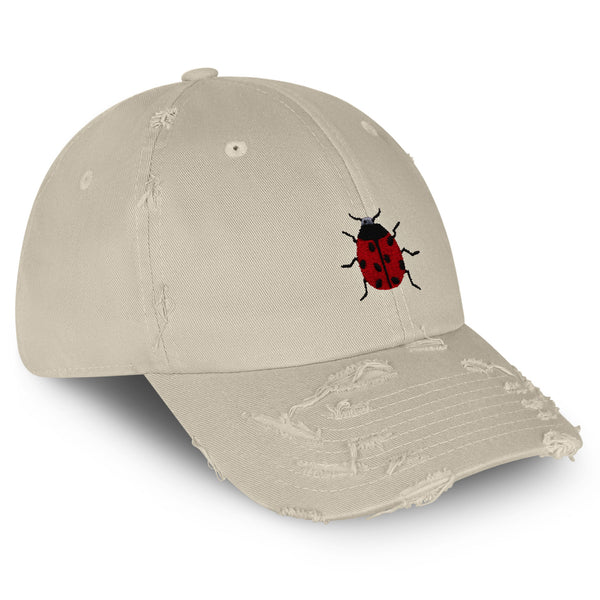 Ladybug Vintage Dad Hat Frayed Embroidered Cap Insect