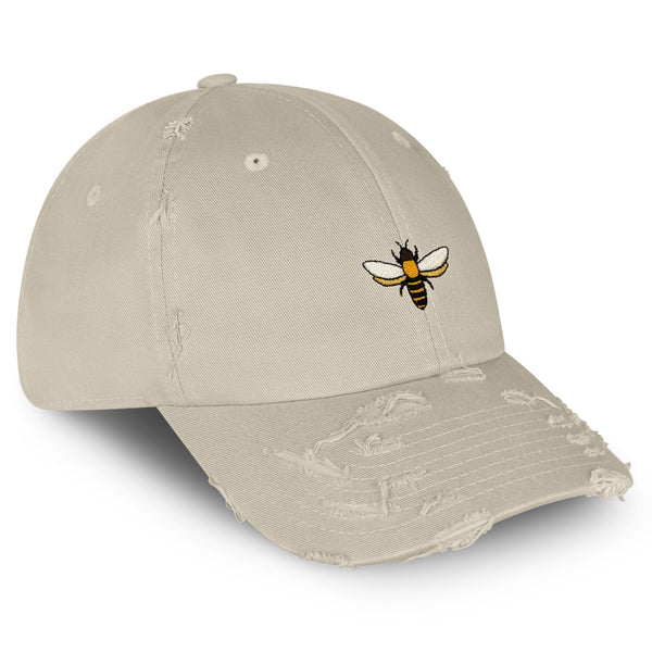 Bee Vintage Dad Hat Frayed Embroidered Cap Insect Honey