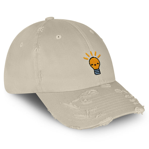 Happy Bulb Vintage Dad Hat Frayed Embroidered Cap Lightbulb Idea