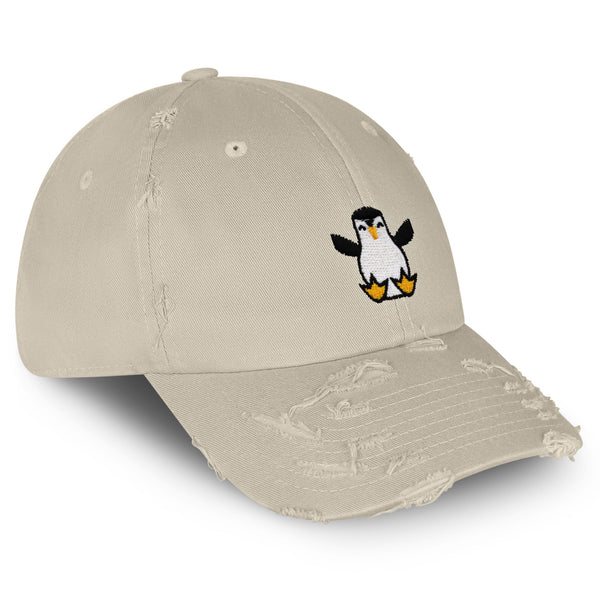 Penguin Vintage Dad Hat Frayed Embroidered Cap Snow Animal