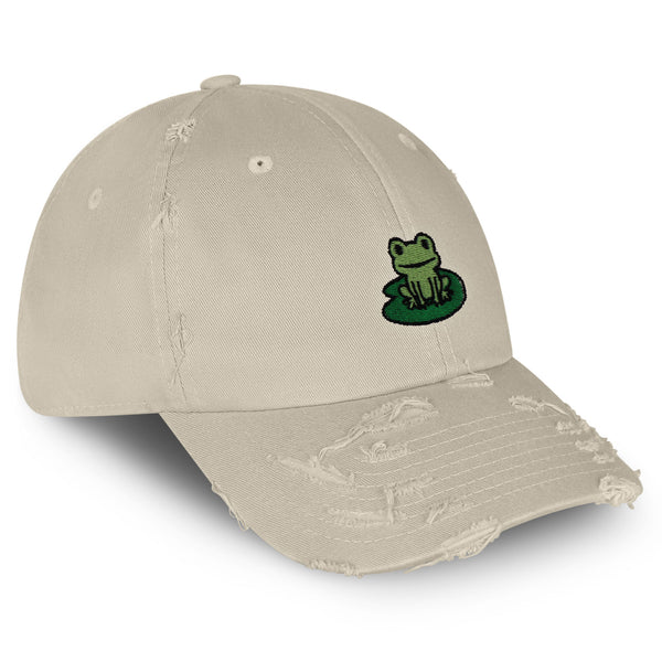 Frog Vintage Dad Hat Frayed Embroidered Cap Frog Pond, Frog