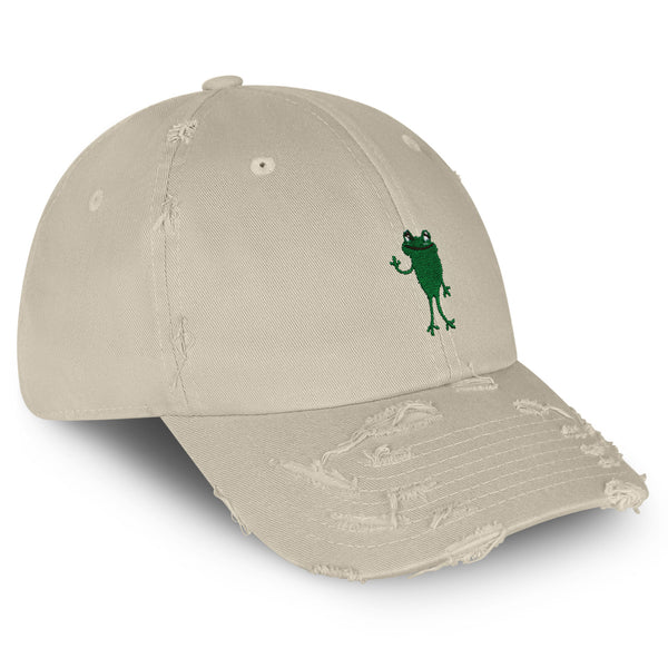 Frog Hi! Vintage Dad Hat Frayed Embroidered Cap Cute