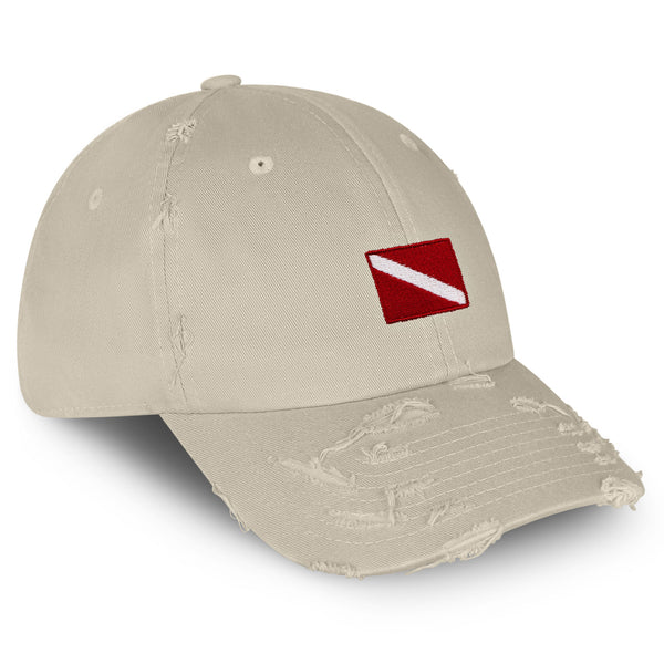 Diving Flag Vintage Dad Hat Frayed Embroidered Cap Flag Symbol