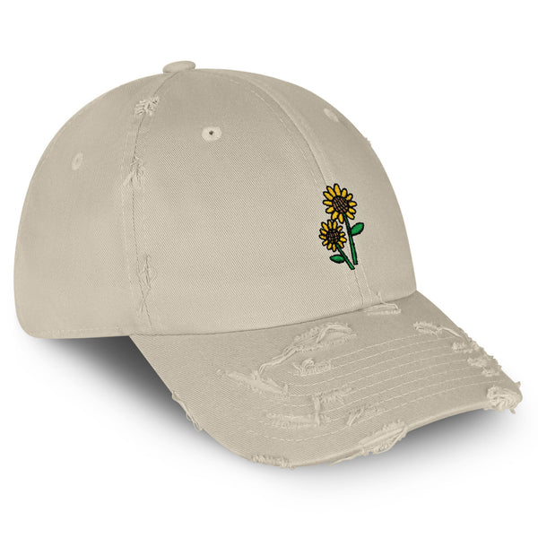 Sunflowers Vintage Dad Hat Frayed Embroidered Cap Flower Floral