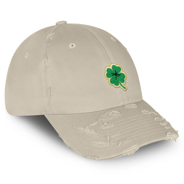 Clover Vintage Dad Hat Frayed Embroidered Cap Lucky Plant