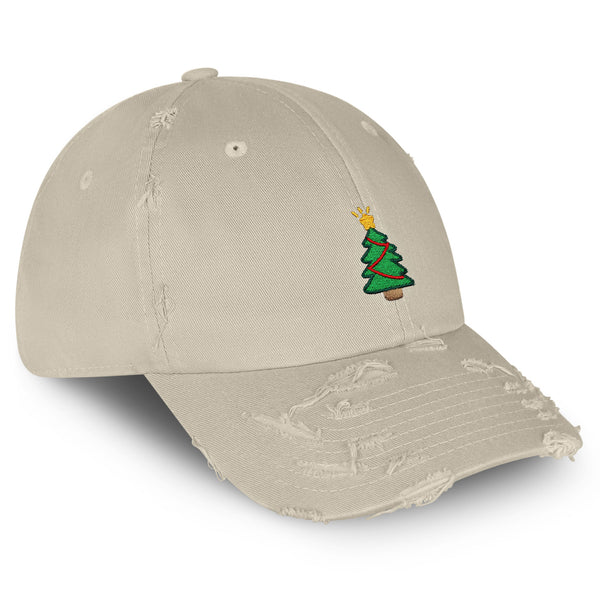 Christmas Tree Vintage Dad Hat Frayed Embroidered Cap Holiday Santa