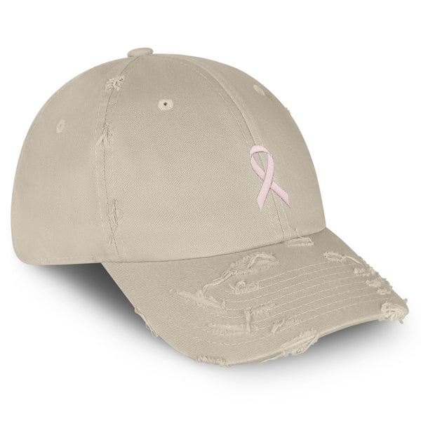 Pink Ribbon Vintage Dad Hat Frayed Embroidered Cap Breast Cancer