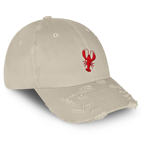 Lobster Vintage Dad Hat Frayed Embroidered Cap Seafood