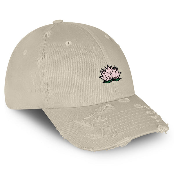 Lotus Flower Vintage Dad Hat Frayed Embroidered Cap Pond