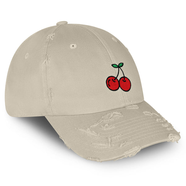 Cherries Vintage Dad Hat Frayed Embroidered Cap Fruit