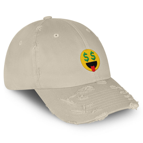 Money Eyes Emoji Vintage Dad Hat Frayed Embroidered Cap Funny