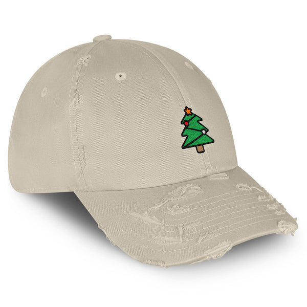 Christmas Tree Star Vintage Dad Hat Frayed Embroidered Cap Holiday