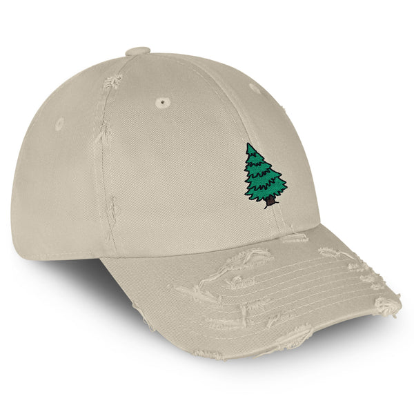 Pine Tree Vintage Dad Hat Frayed Embroidered Cap Forest Camping