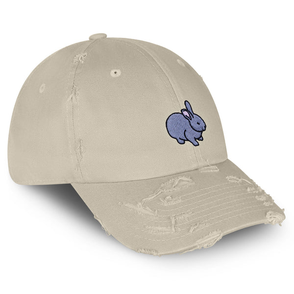 Bunny Vintage Dad Hat Frayed Embroidered Cap Grey Rabbit