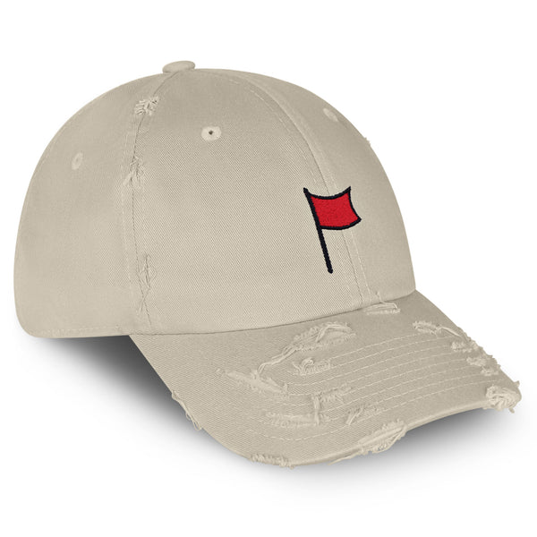 Red Flag Vintage Dad Hat Frayed Embroidered Cap Symbol