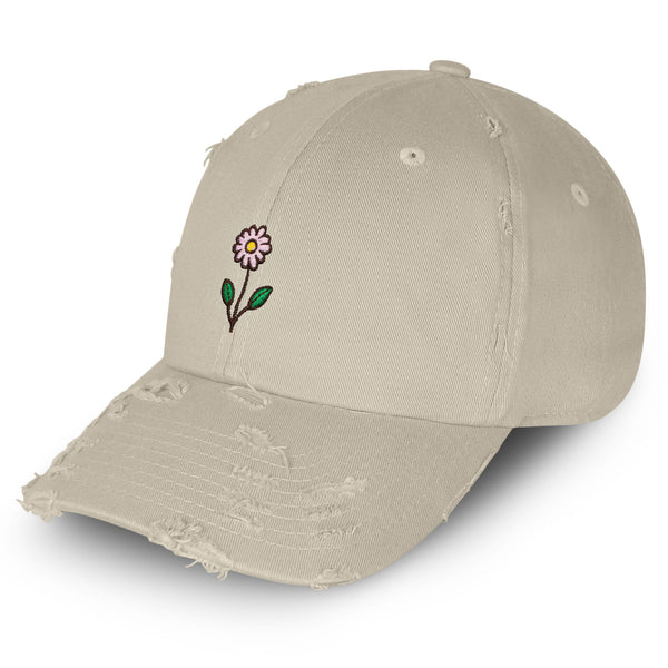 Flower Vintage Dad Hat Frayed Embroidered Cap Flower Pink