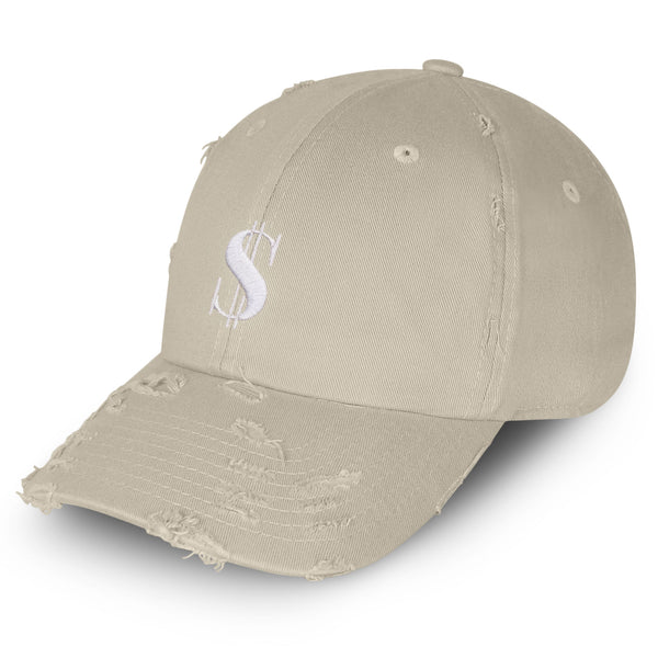 Dollar Sign Vintage Dad Hat Frayed Embroidered Cap Money Cash