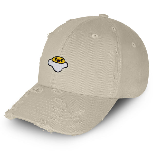 Smiling Egg Vintage Dad Hat Frayed Embroidered Cap Sunny Side Up