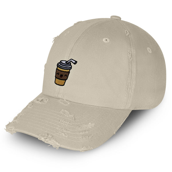 Morning Coffee Vintage Dad Hat Frayed Embroidered Cap Latte Americano