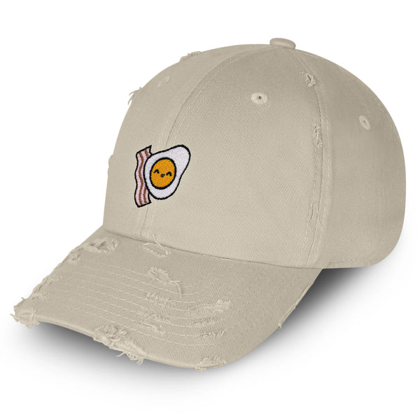 Egg and Bacon Vintage Dad Hat Frayed Embroidered Cap Breakfast