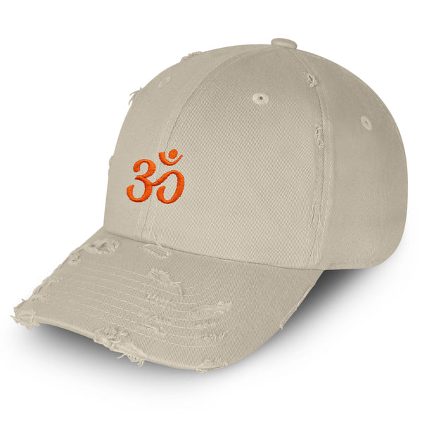 Om Symbol Vintage Dad Hat Frayed Embroidered Cap Indian Buddah