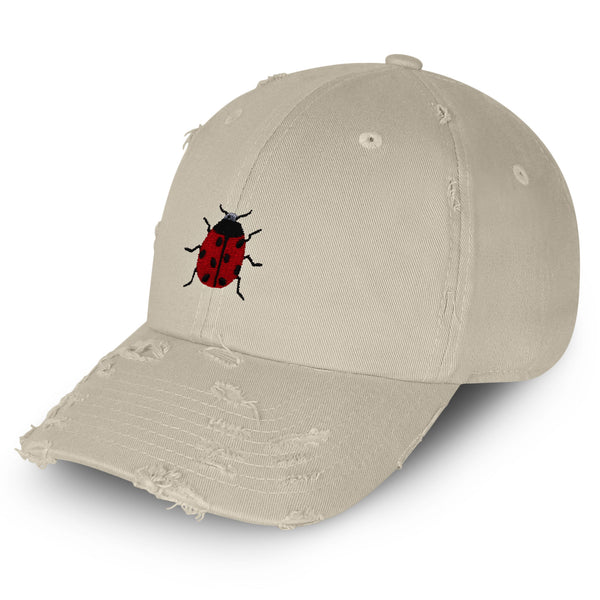 Ladybug Vintage Dad Hat Frayed Embroidered Cap Insect