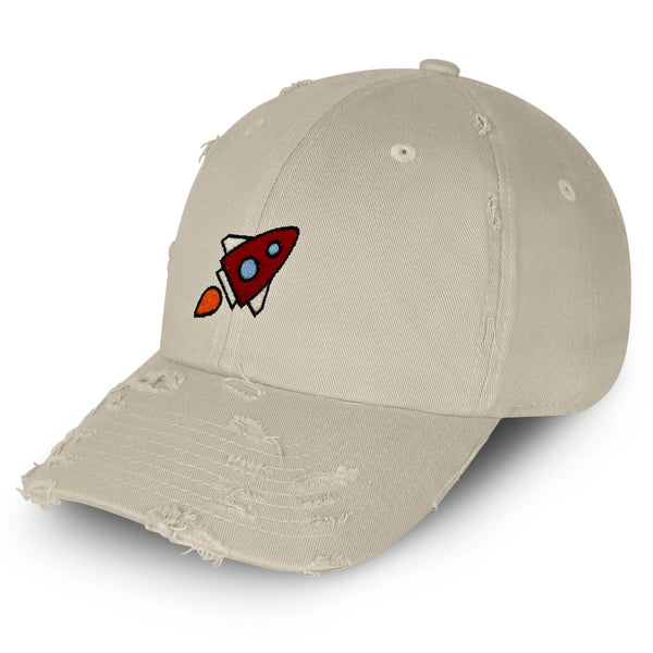 Rocket Vintage Dad Hat Frayed Embroidered Cap Space Shuttle