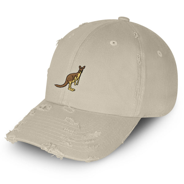 Kangaroo Vintage Dad Hat Frayed Embroidered Cap Australia Animal